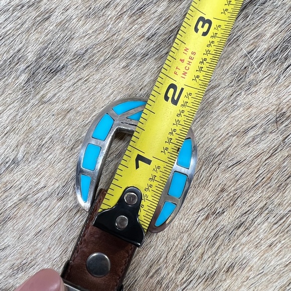 Vintage Pat Areias Sterling Silver Inlayed Turquoise Belt Buckle Set - Picture 7 of 7